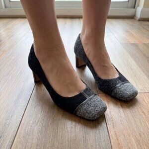 Kate Spade New York Square Toe Pumps Sz 6B Gray Tweed Heels Made In Italy